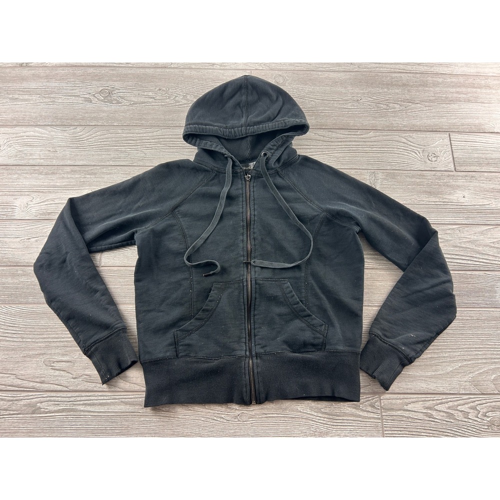 Norma Kamali Black Full Zip Hoodie Waffle Lined Hood NK40701 Womens Medium